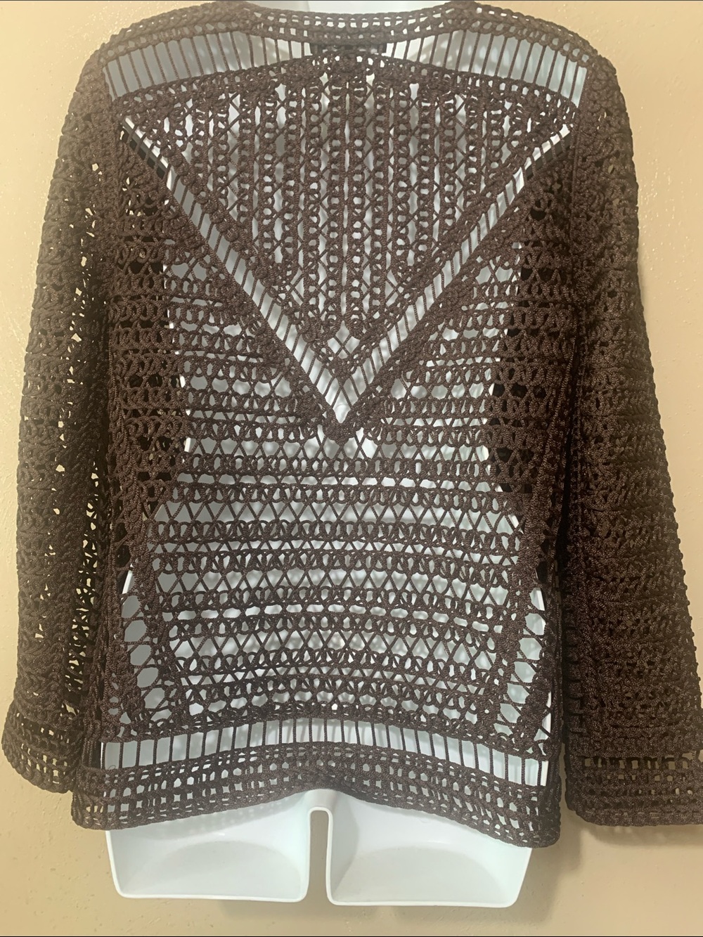 Berek size M Open-Front Crochet Cardigan Sweater - Dark Brown - Picture 3 of 6